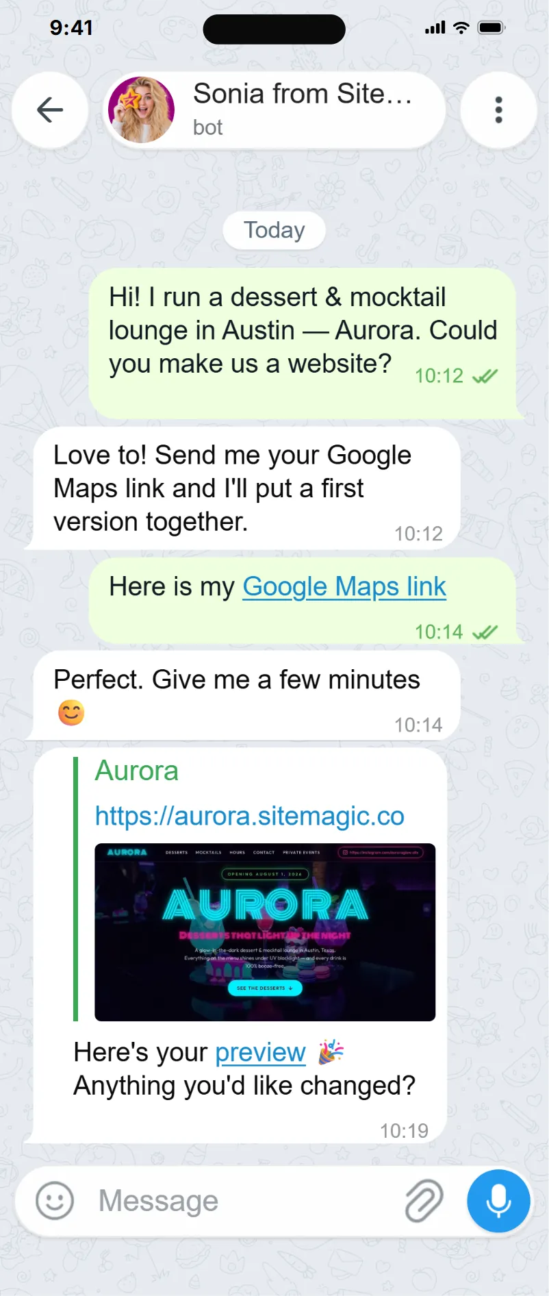 The Telegram chat that produced this website