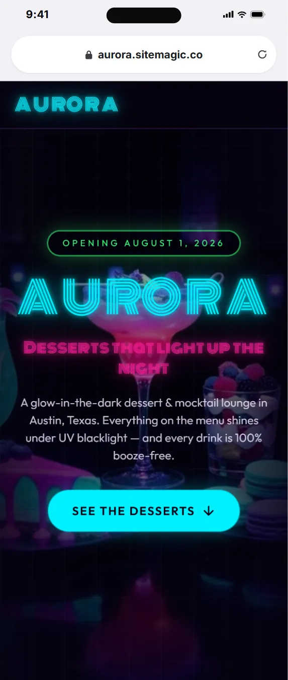The finished website on mobile