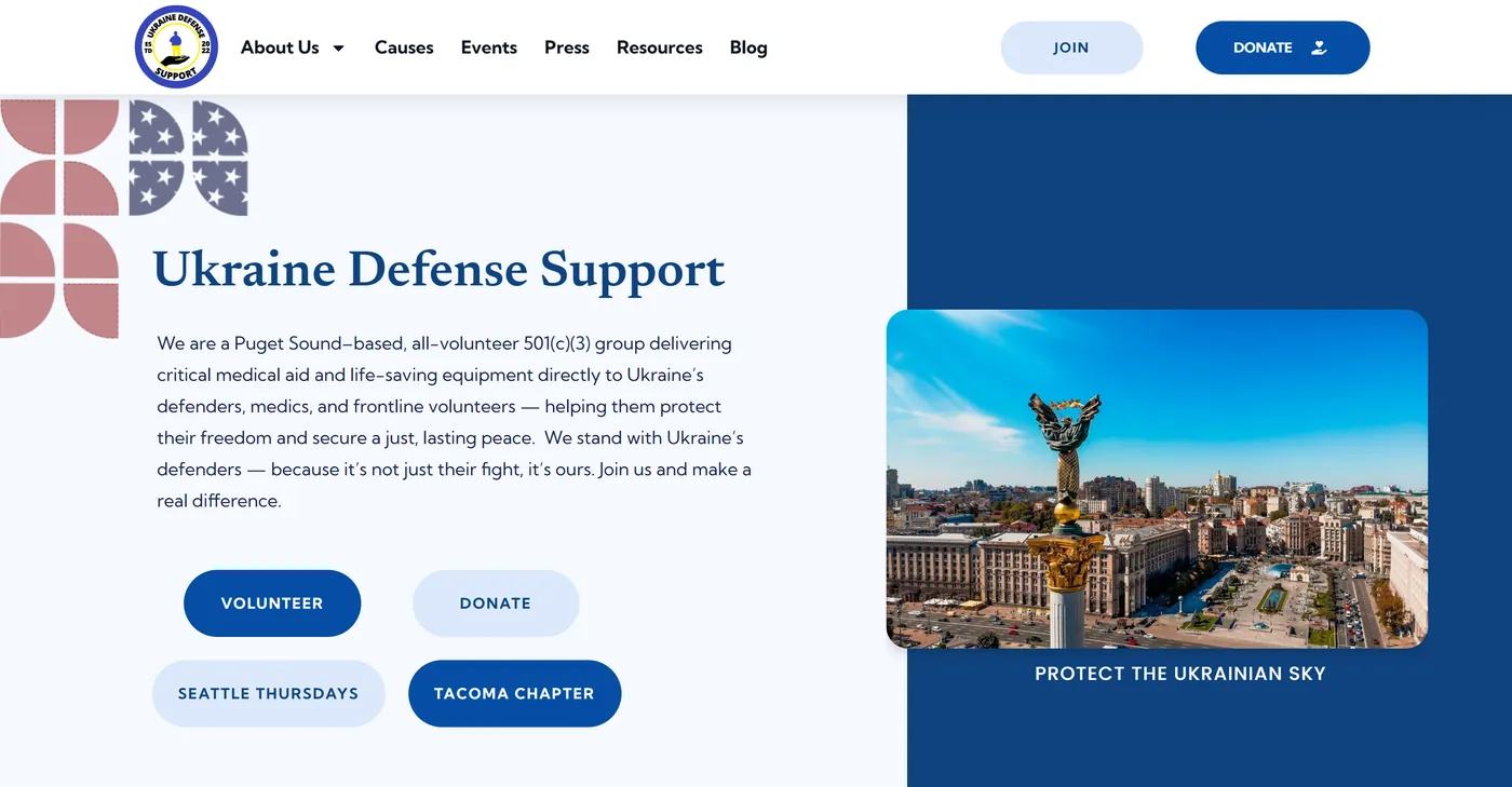 Homepage of the Ukraine Defense Support website